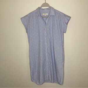LOFT Size M Button-Up Short-Sleeved Shirt-Dress, Length 37” armpit to armpit 19”